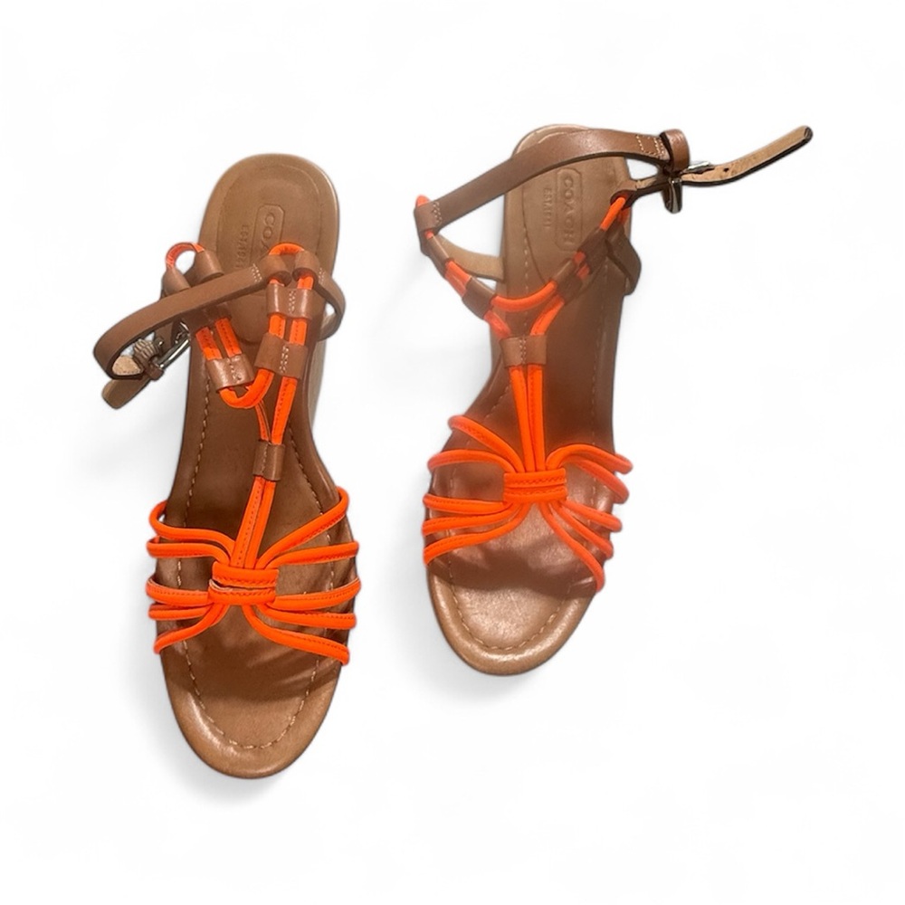 Coach Women's Vibrant Orange and Tan Platform Sandals